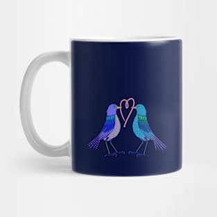 Love birds with work heart on dark background Mug